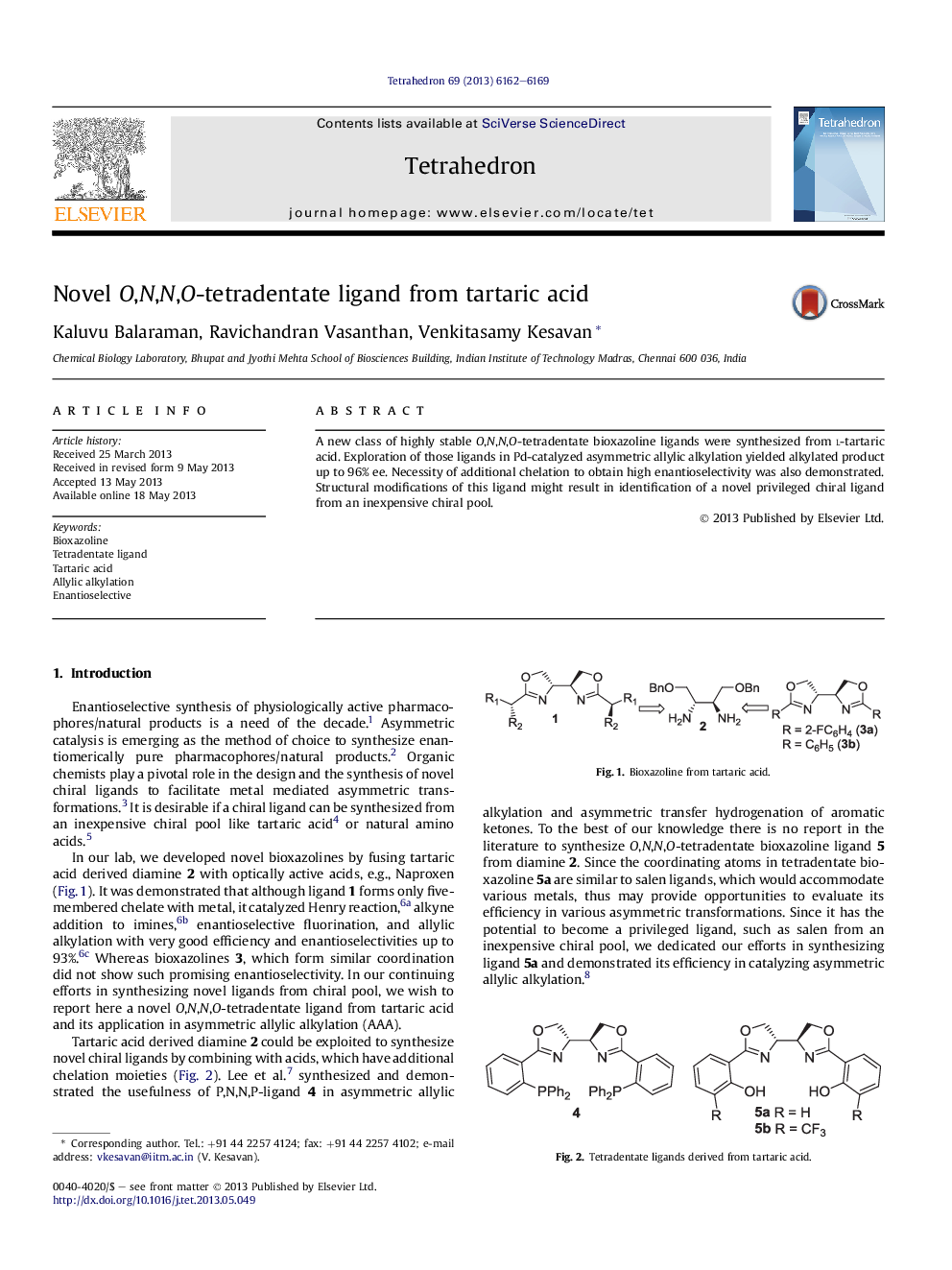 Novel O,N,N,O-tetradentate ligand from tartaric acid