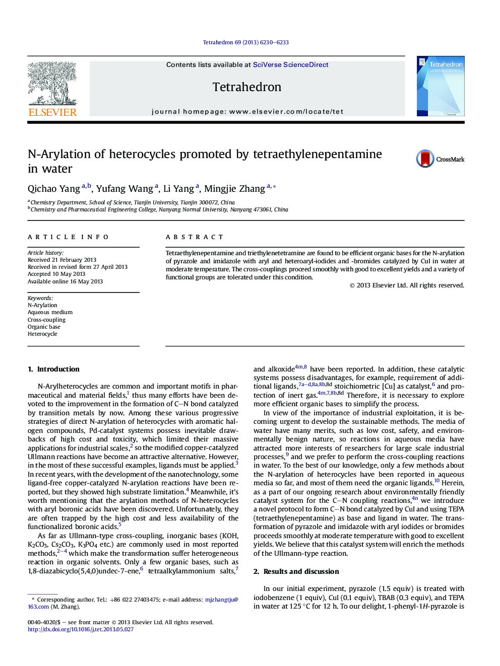 N-Arylation of heterocycles promoted by tetraethylenepentamine inÂ water