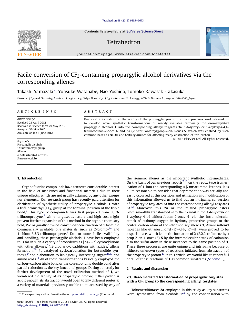 Facile conversion of CF3-containing propargylic alcohol derivatives via the corresponding allenes