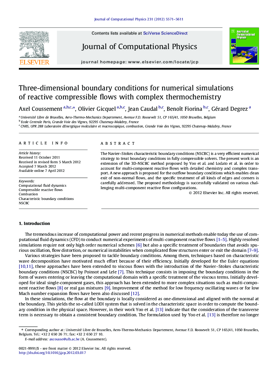 Three-dimensional boundary conditions for numerical simulations of reactive compressible flows with complex thermochemistry