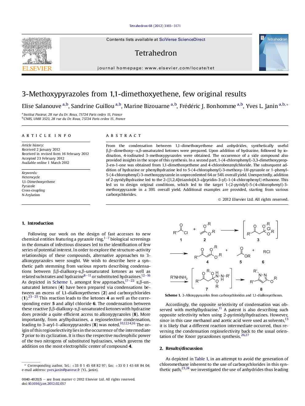 3-Methoxypyrazoles from 1,1-dimethoxyethene, few original results