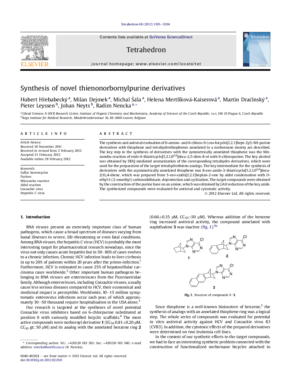 Synthesis of novel thienonorbornylpurine derivatives