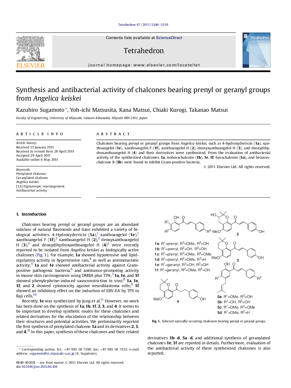 Synthesis and antibacterial activity of chalcones bearing prenyl or geranyl groups from Angelica keiskei