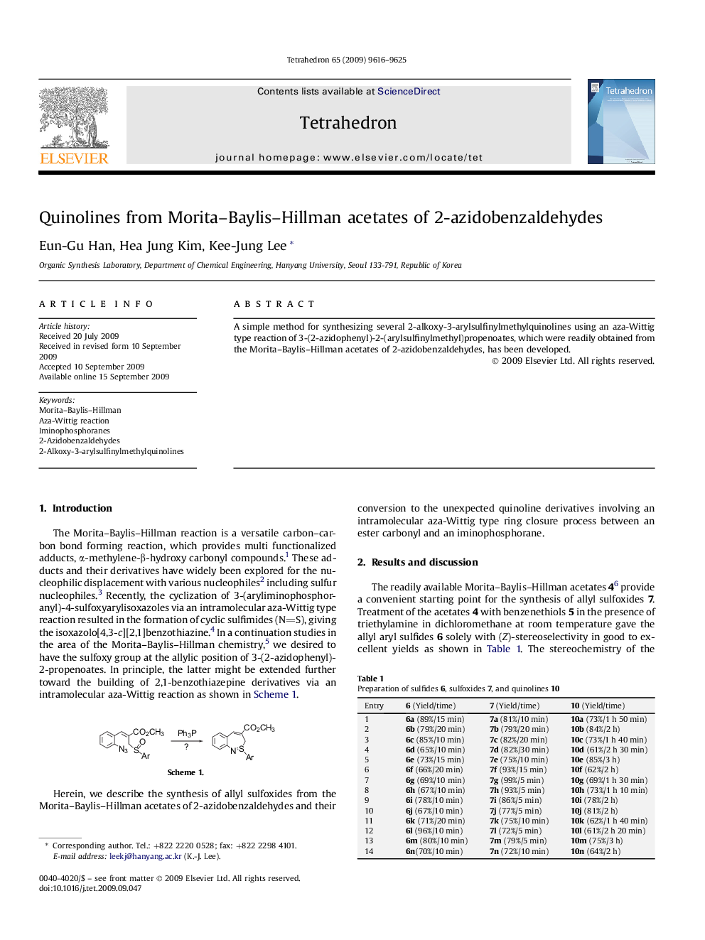 Quinolines from Morita-Baylis-Hillman acetates of 2-azidobenzaldehydes