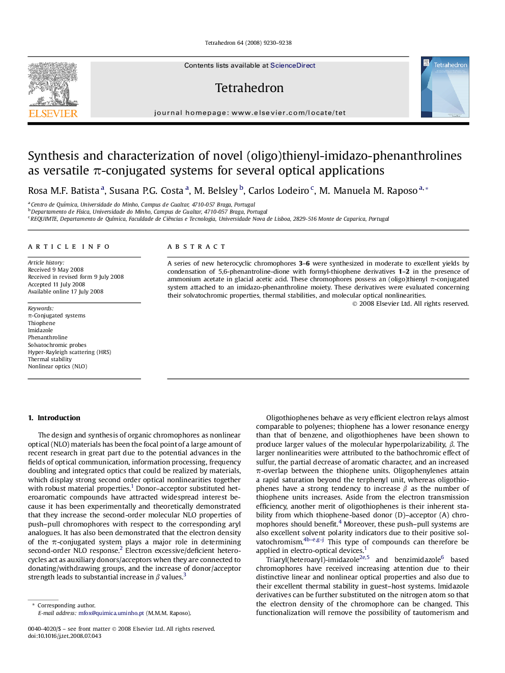 Synthesis and characterization of novel (oligo)thienyl-imidazo-phenanthrolines as versatile Ï-conjugated systems for several optical applications