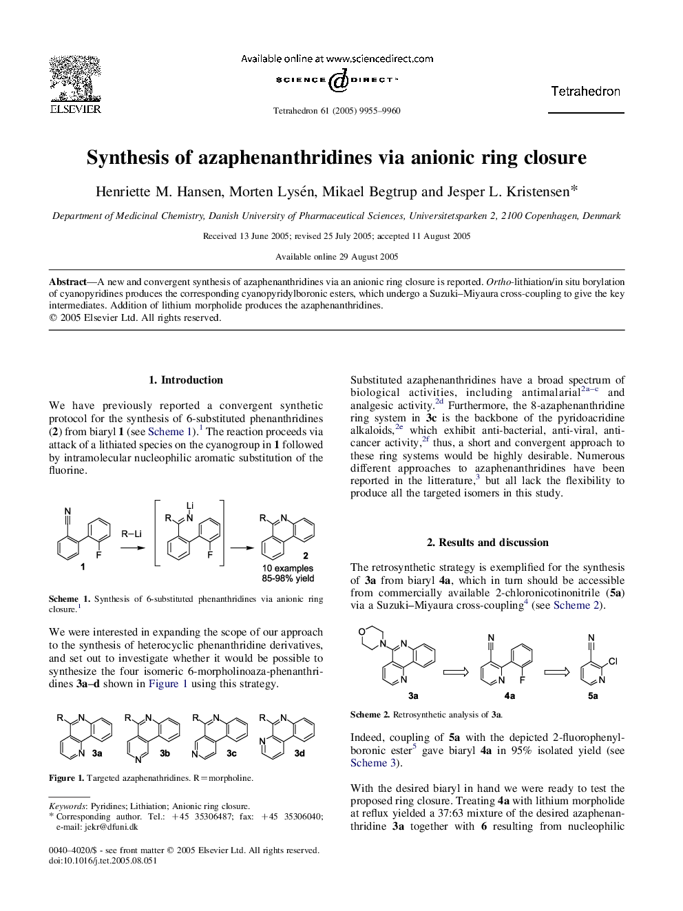Synthesis of azaphenanthridines via anionic ring closure