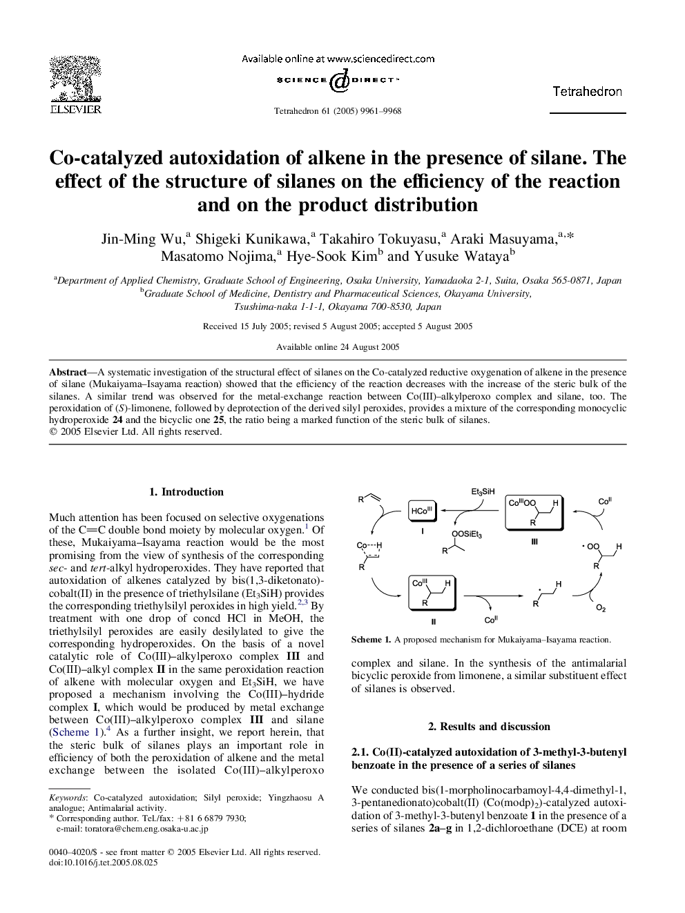 Co-catalyzed autoxidation of alkene in the presence of silane. The effect of the structure of silanes on the efficiency of the reaction and on the product distribution