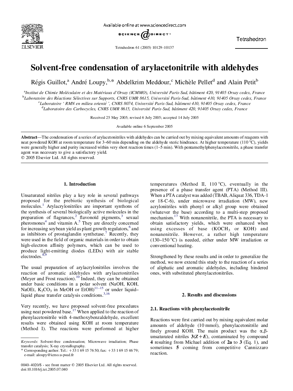 Solvent-free condensation of arylacetonitrile with aldehydes