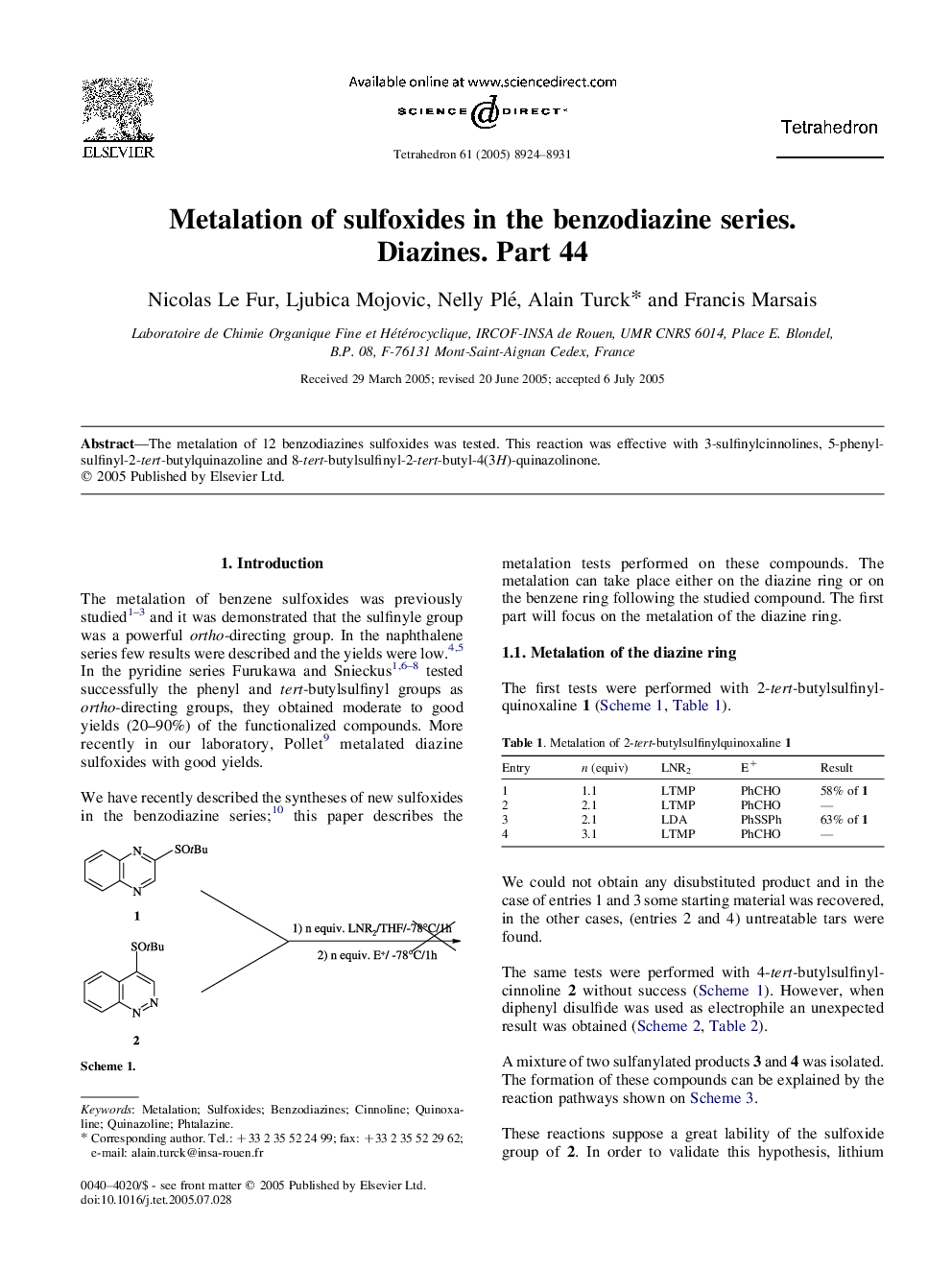 Metalation of sulfoxides in the benzodiazine series. Diazines. Part 44