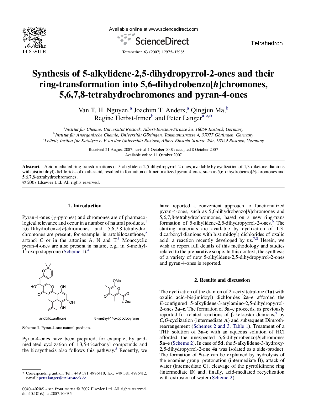 Synthesis of 5-alkylidene-2,5-dihydropyrrol-2-ones and their ring-transformation into 5,6-dihydrobenzo[h]chromones, 5,6,7,8-tetrahydrochromones and pyran-4-ones