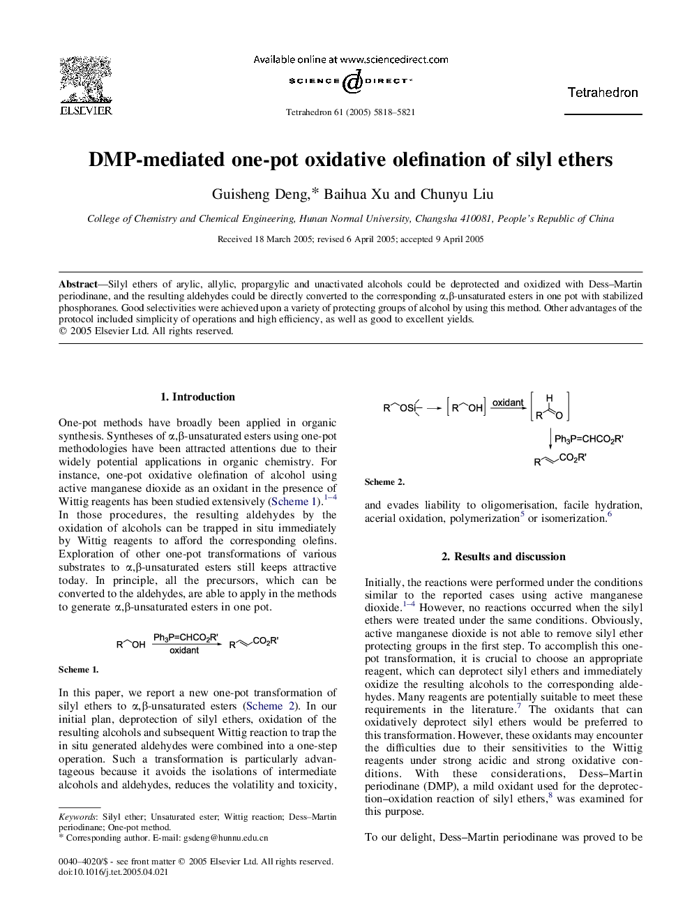 DMP-mediated one-pot oxidative olefination of silyl ethers
