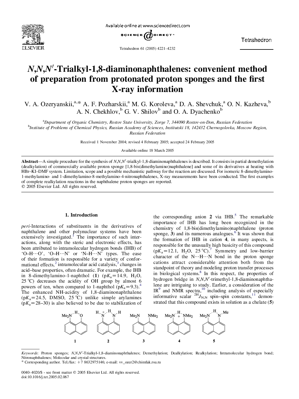 N,N,Nâ²-Trialkyl-1,8-diaminonaphthalenes: convenient method of preparation from protonated proton sponges and the first X-ray information