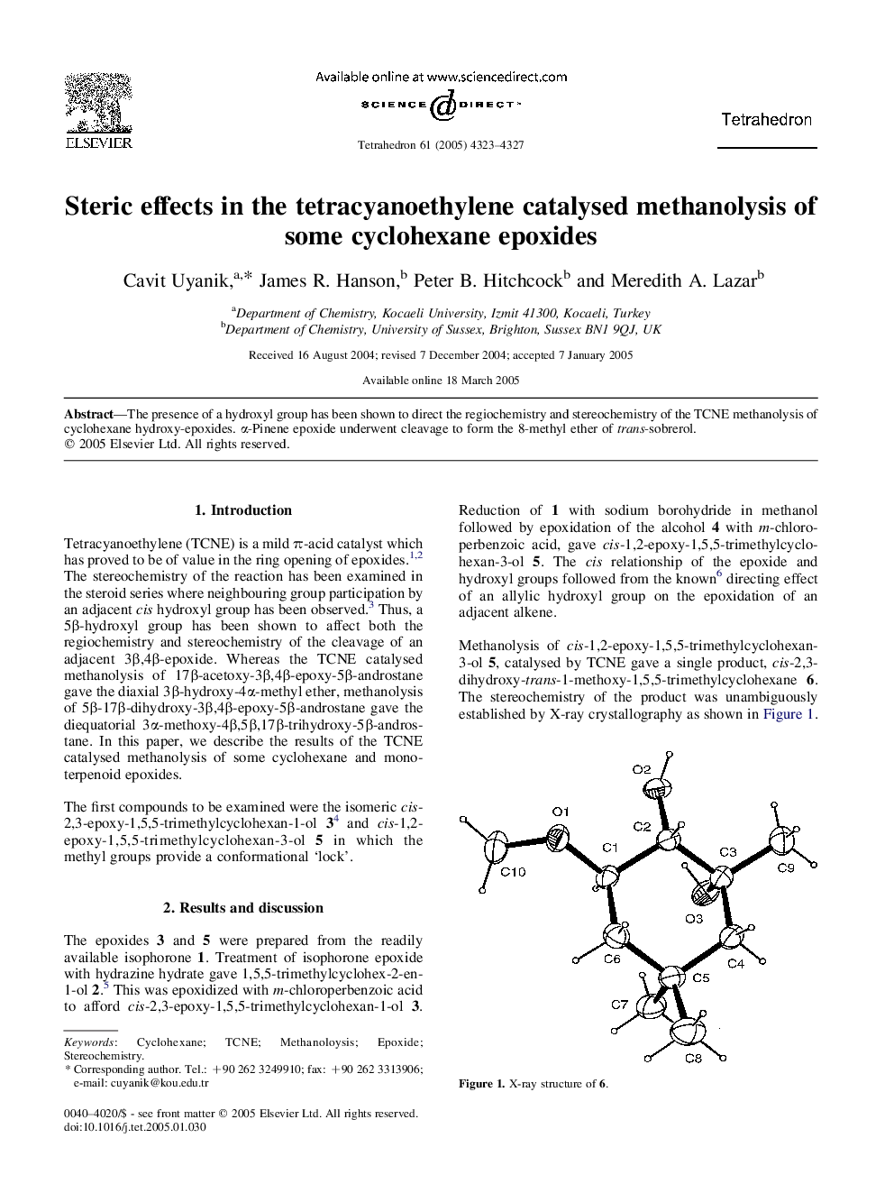 Steric effects in the tetracyanoethylene catalysed methanolysis of some cyclohexane epoxides