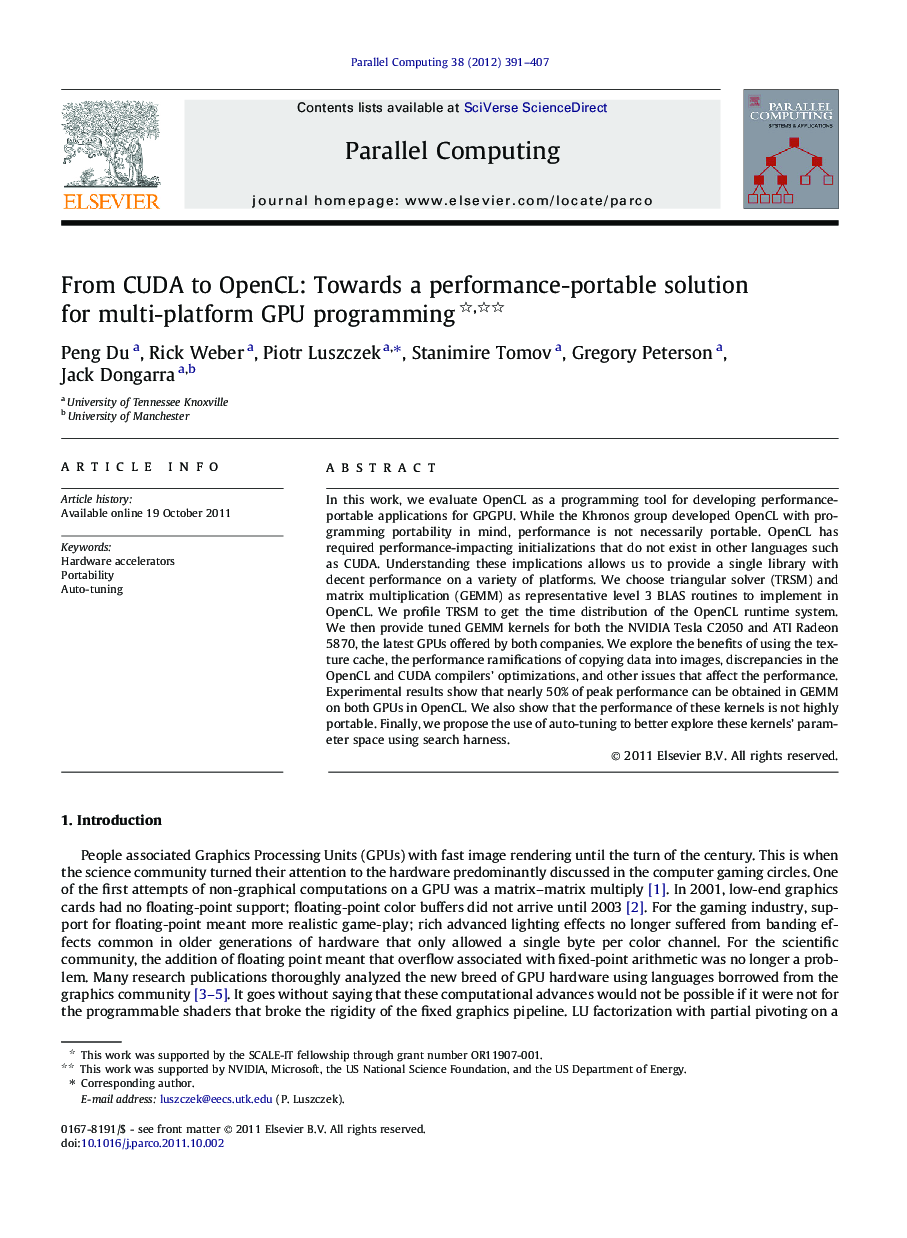 From CUDA to OpenCL: Towards a performance-portable solution for multi-platform GPU programming 