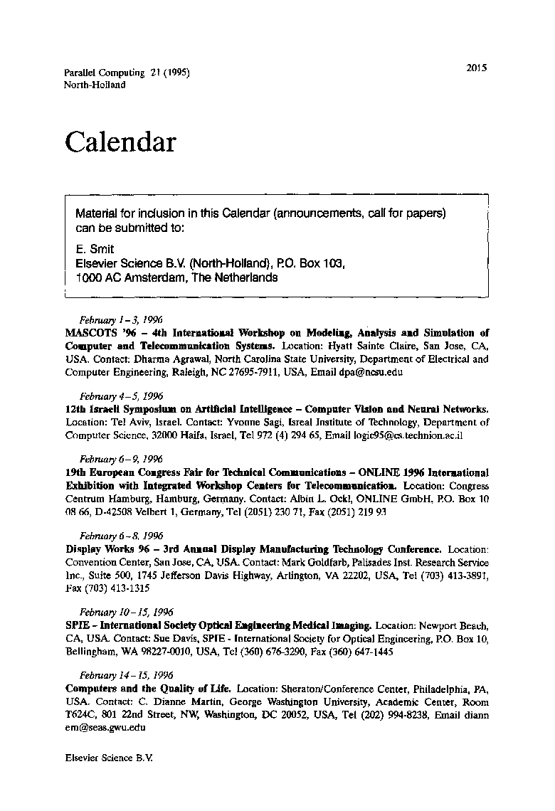 Calendar of forthcoming conferences and events (crc)