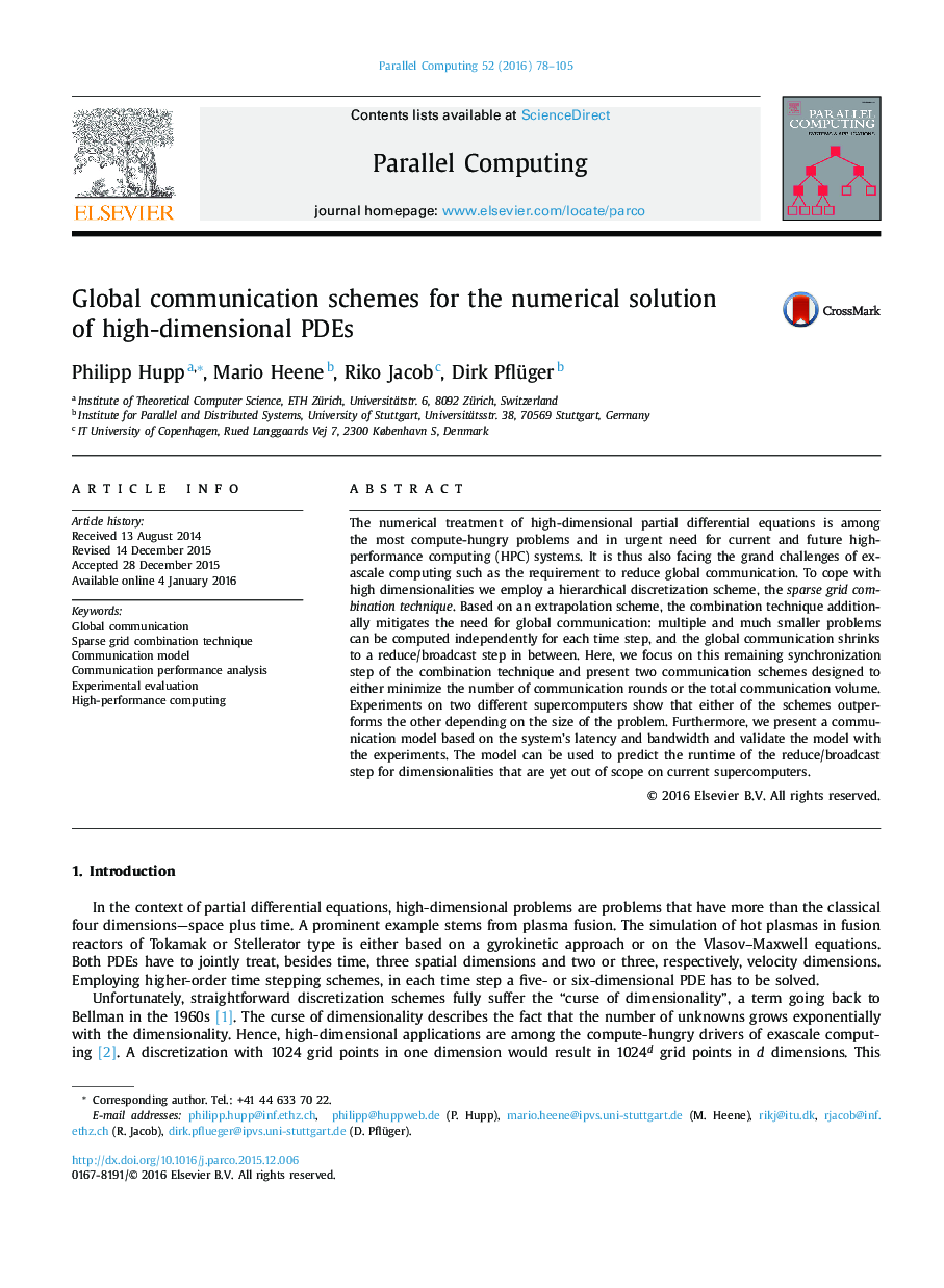 Global communication schemes for the numerical solution of high-dimensional PDEs