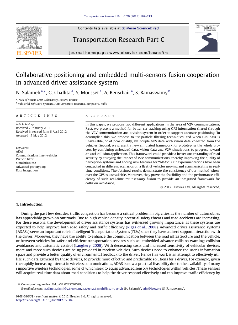 Collaborative positioning and embedded multi-sensors fusion cooperation in advanced driver assistance system