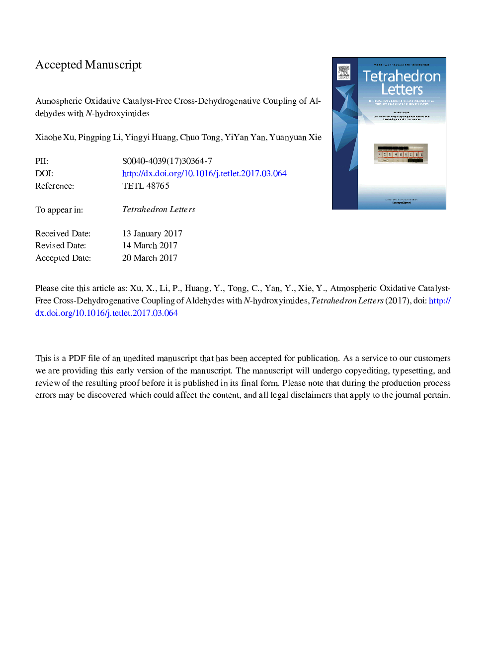 Atmospheric oxidative catalyst-free cross-dehydrogenative coupling of aldehydes with N-hydroxyimides