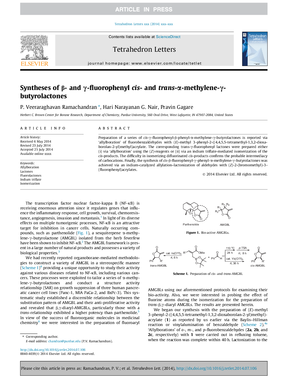 Syntheses of Î²- and Î³-fluorophenyl cis- and trans-Î±-methylene-Î³-butyrolactones