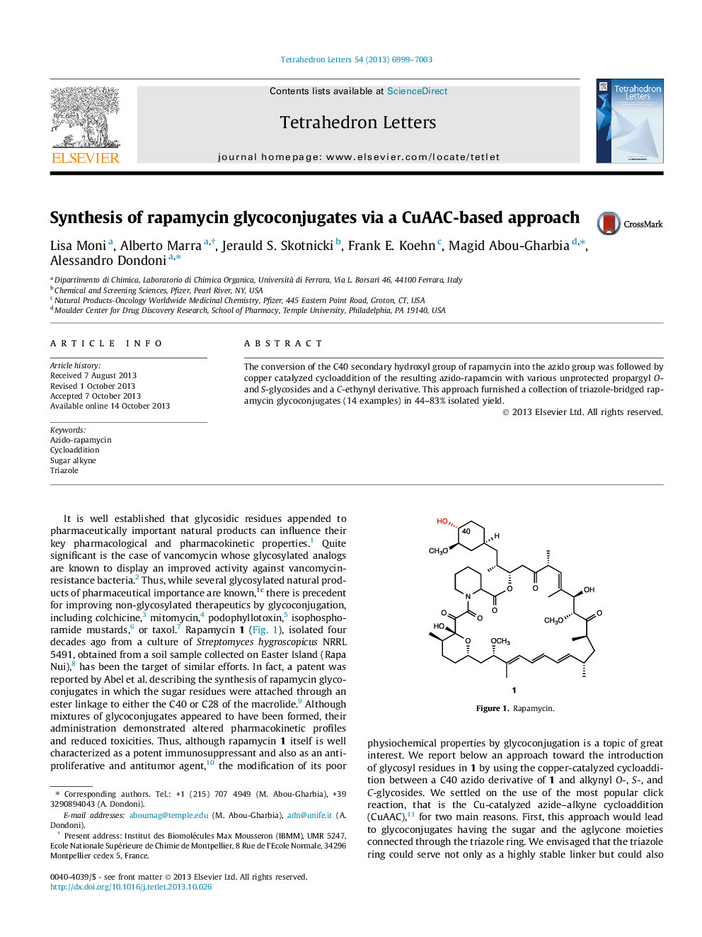 Synthesis of rapamycin glycoconjugates via a CuAAC-based approach