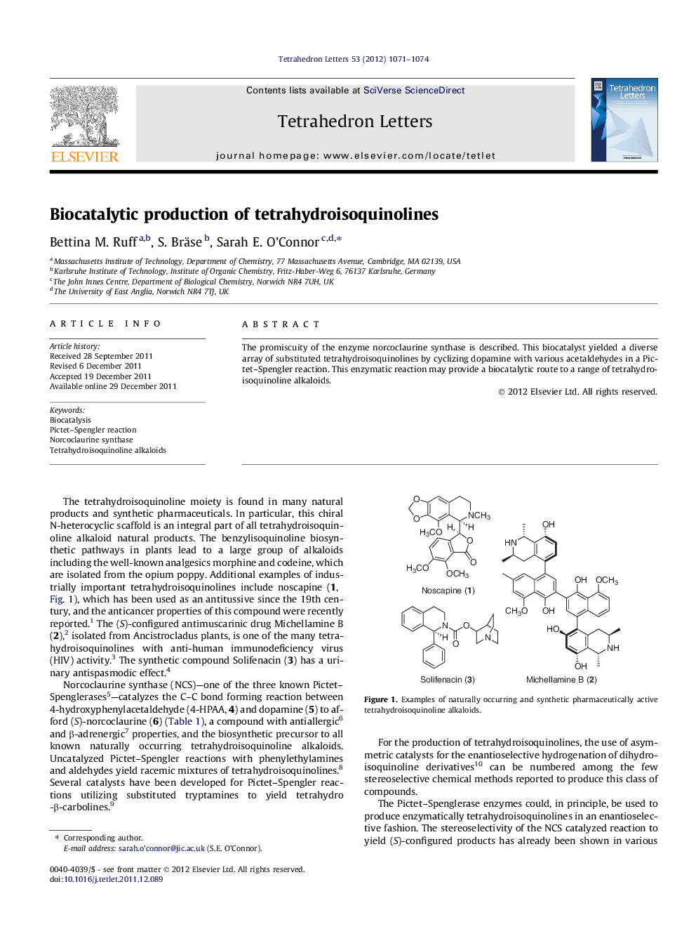 Biocatalytic production of tetrahydroisoquinolines
