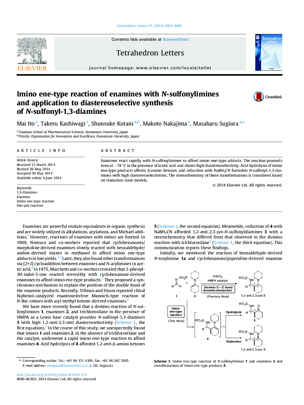 Imino ene-type reaction of enamines with N-sulfonylimines and application to diastereoselective synthesis of N-sulfonyl-1,3-diamines