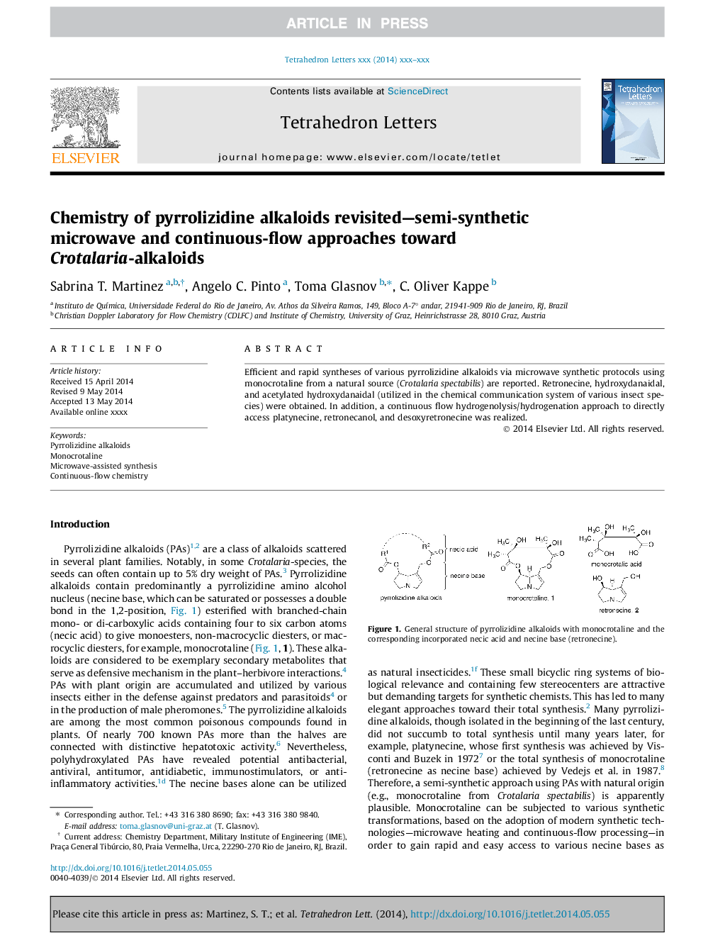 شیمی از الکوالوئیدهای پیررولیزیدین مجددا - نیمه سنتتیک مایکروویو و جریان پیوسته جریان به سمت کروالتاریا - آلکالوئیدها 