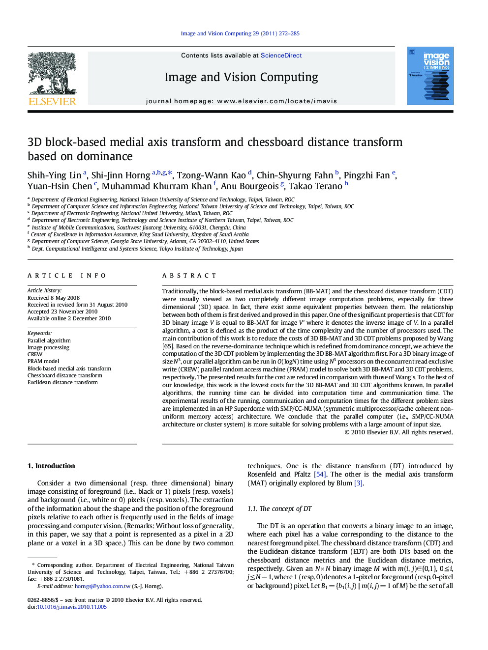 3D block-based medial axis transform and chessboard distance transform based on dominance