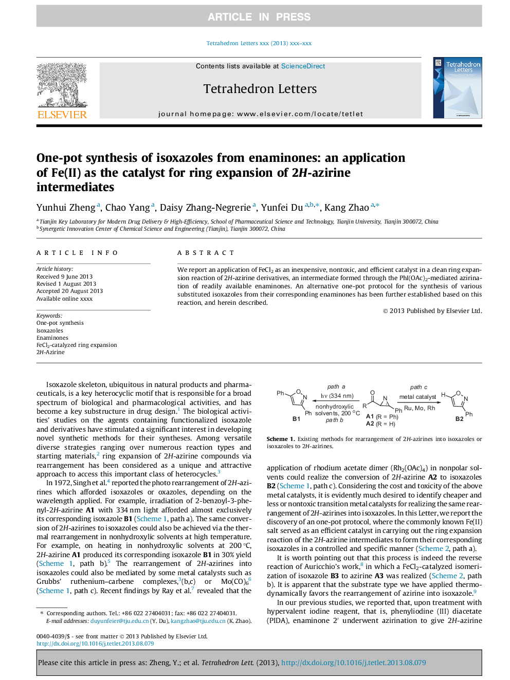 One-pot synthesis of isoxazoles from enaminones: an application of Fe(II) as the catalyst for ring expansion of 2H-azirine intermediates