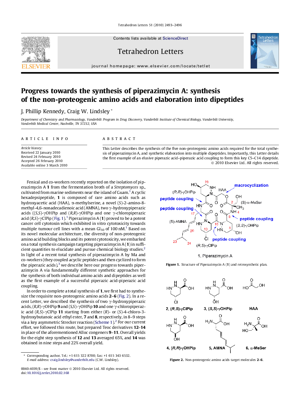 Progress towards the synthesis of piperazimycin A: synthesis of the non-proteogenic amino acids and elaboration into dipeptides