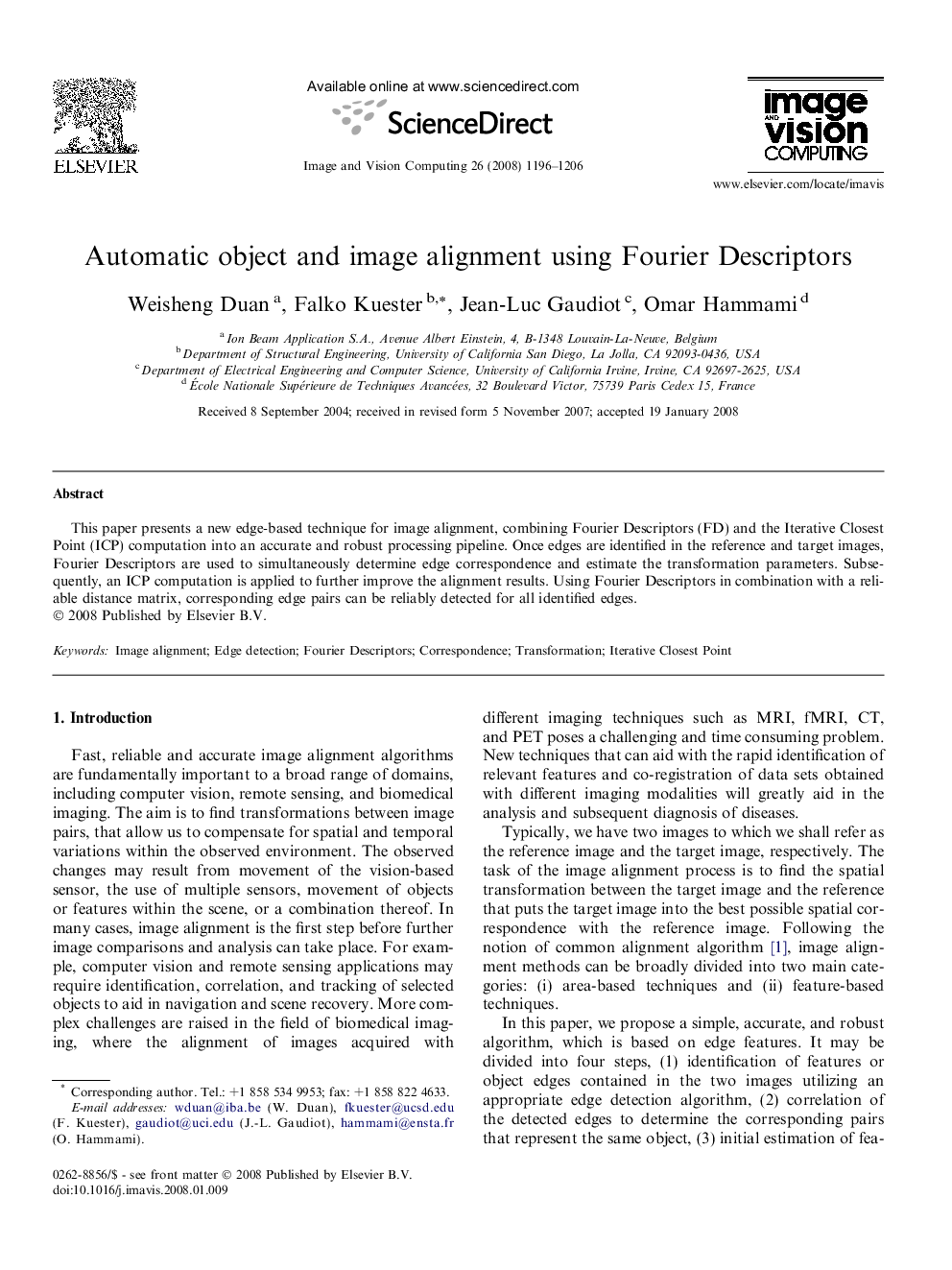 Automatic object and image alignment using Fourier Descriptors