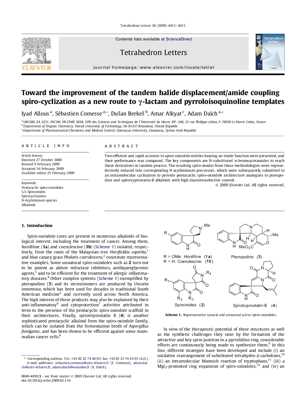 Toward the improvement of the tandem halide displacement/amide coupling spiro-cyclization as a new route to γ-lactam and pyrroloisoquinoline templates