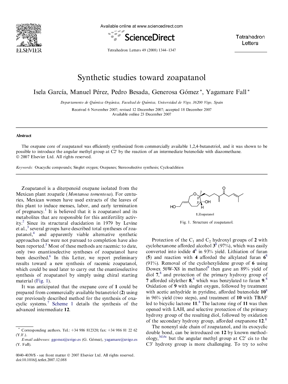 Synthetic studies toward zoapatanol