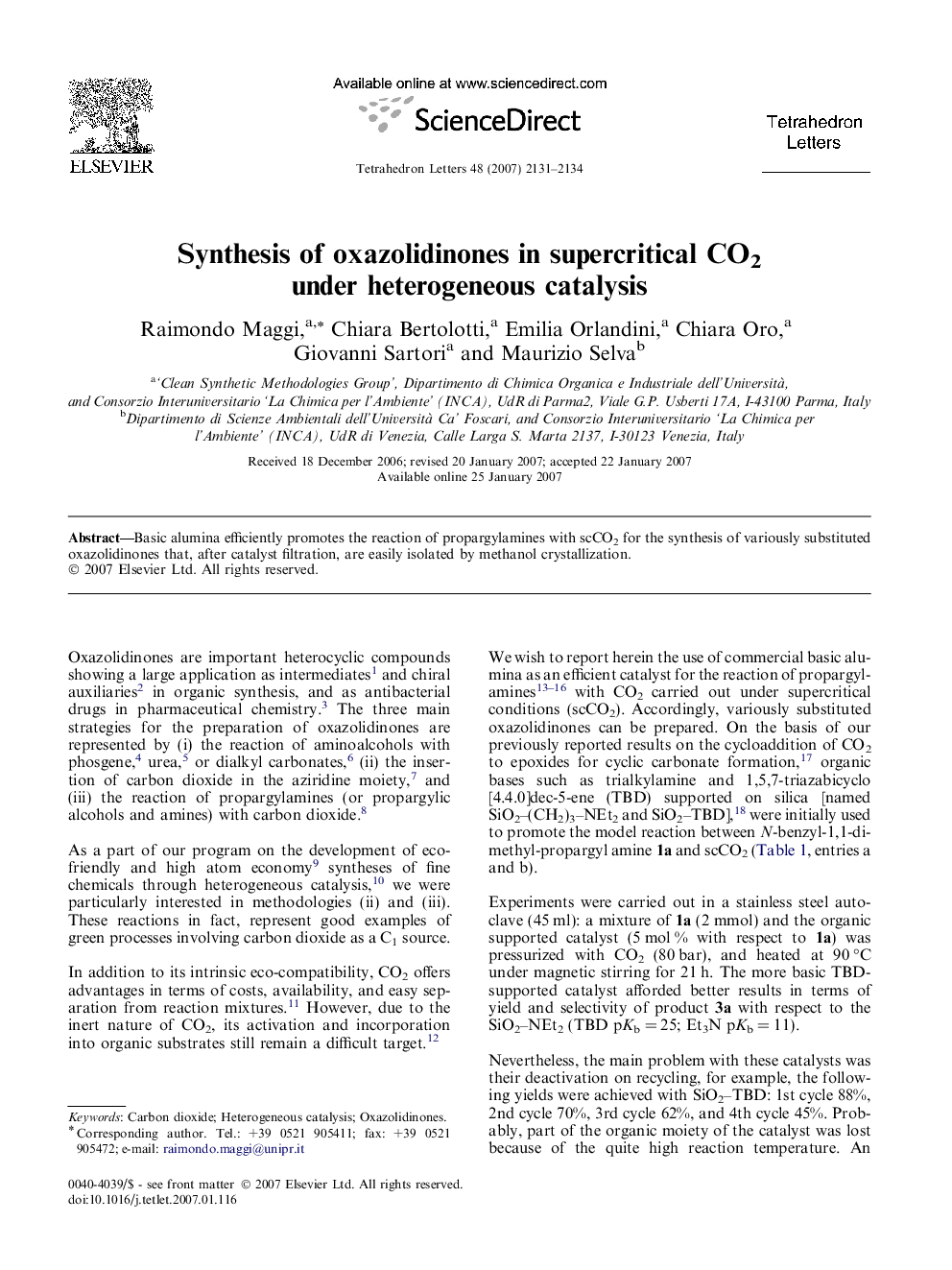 Synthesis of oxazolidinones in supercritical CO2 under heterogeneous catalysis