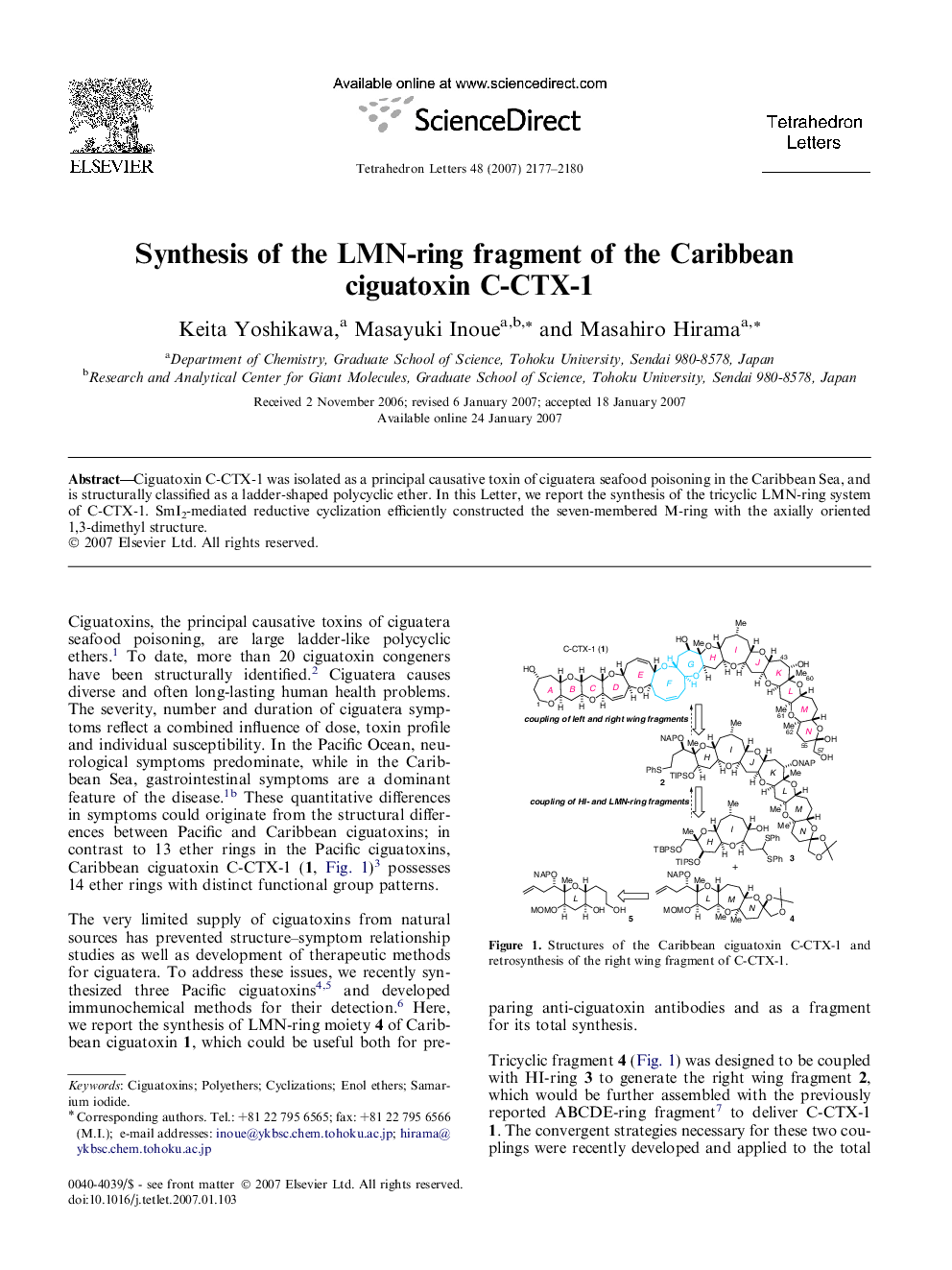 Synthesis of the LMN-ring fragment of the Caribbean ciguatoxin C-CTX-1
