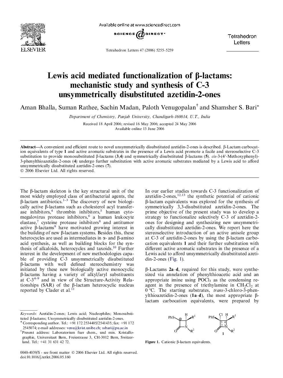 Lewis acid mediated functionalization of Î²-lactams: mechanistic study and synthesis of C-3 unsymmetrically disubstituted azetidin-2-ones