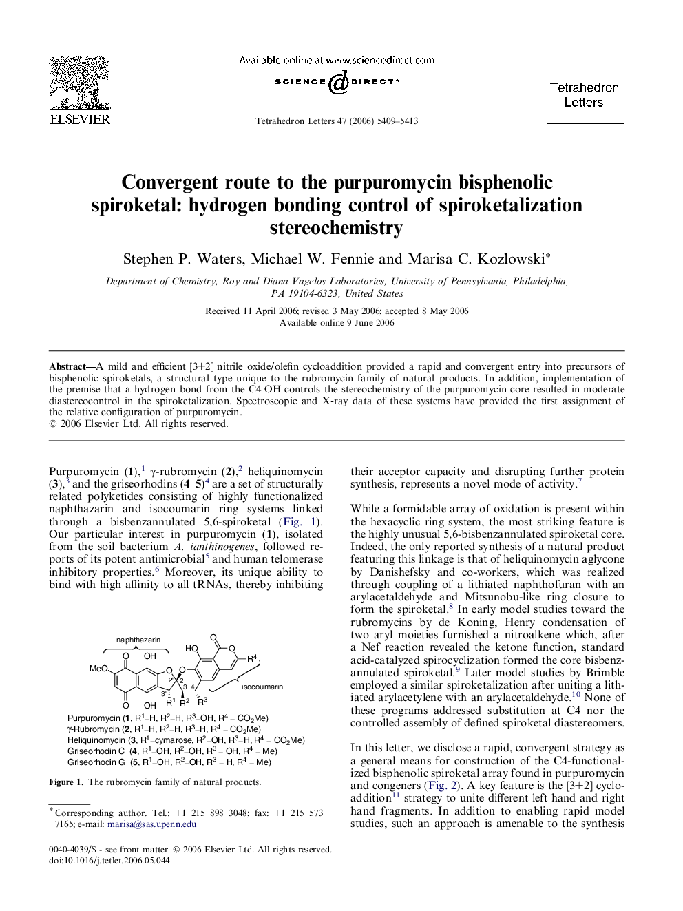 Convergent route to the purpuromycin bisphenolic spiroketal: hydrogen bonding control of spiroketalization stereochemistry