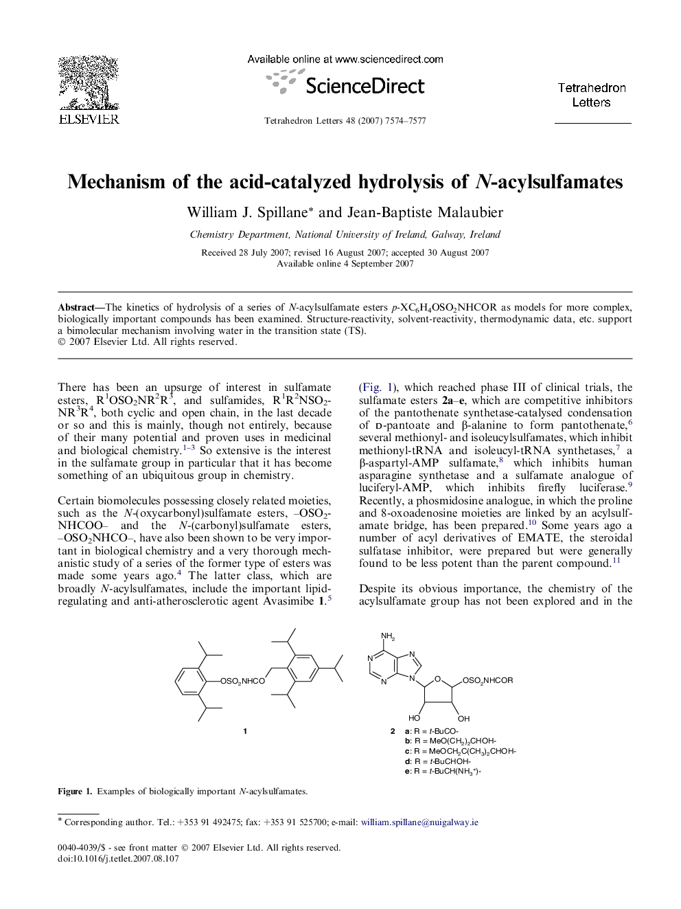 Mechanism of the acid-catalyzed hydrolysis of N-acylsulfamates