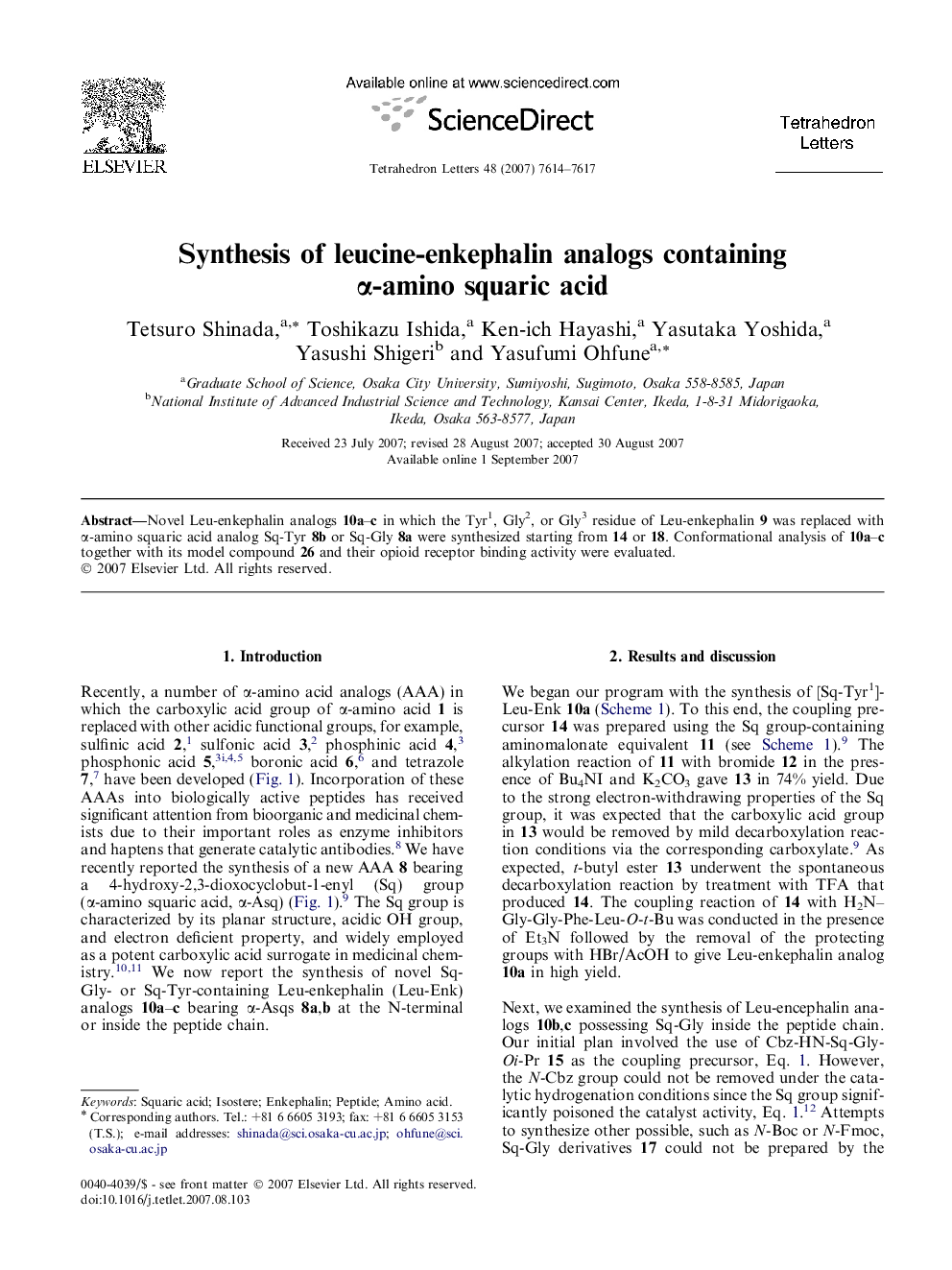 Synthesis of leucine-enkephalin analogs containing Î±-amino squaric acid