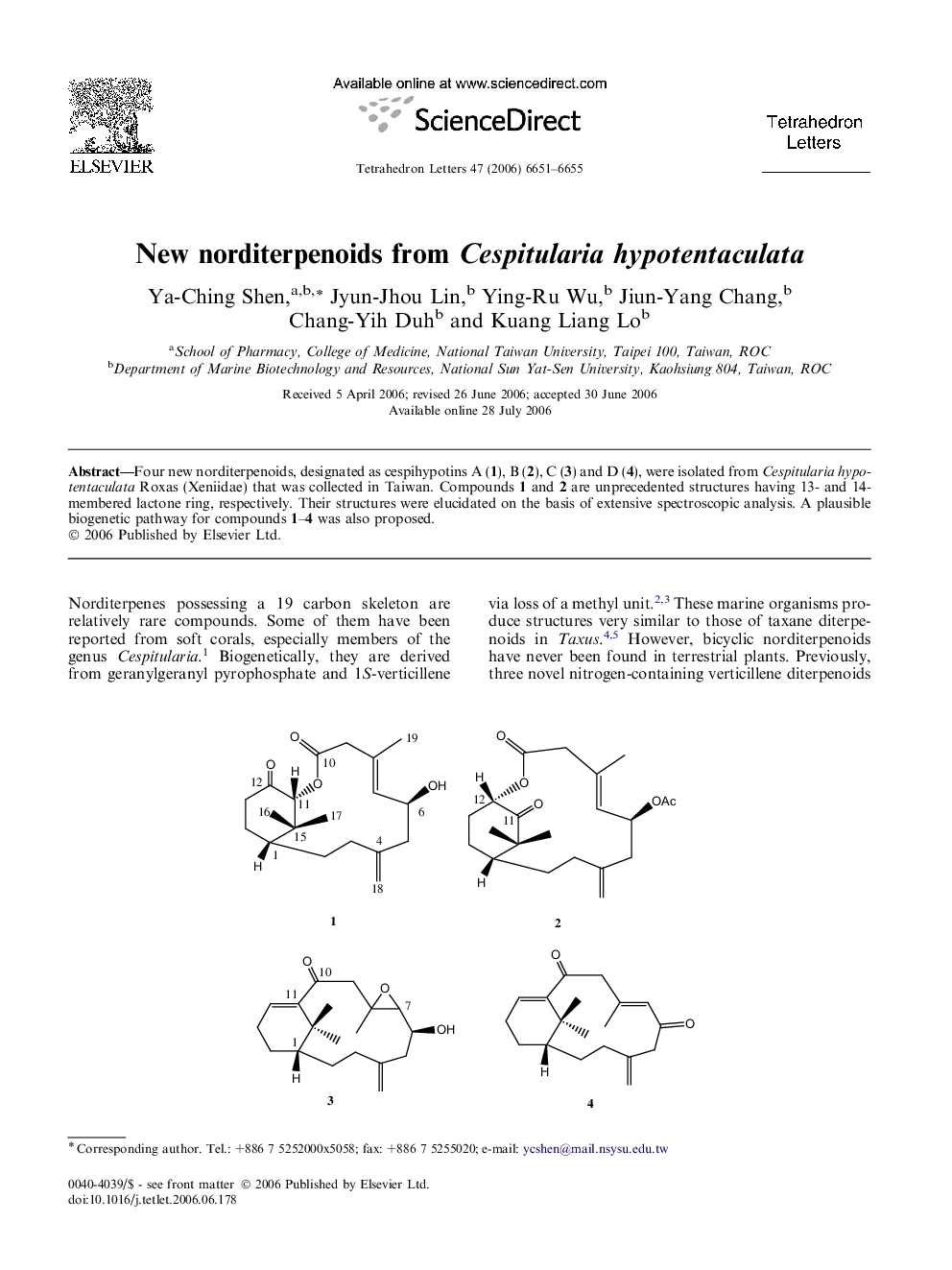 New norditerpenoids from Cespitularia hypotentaculata