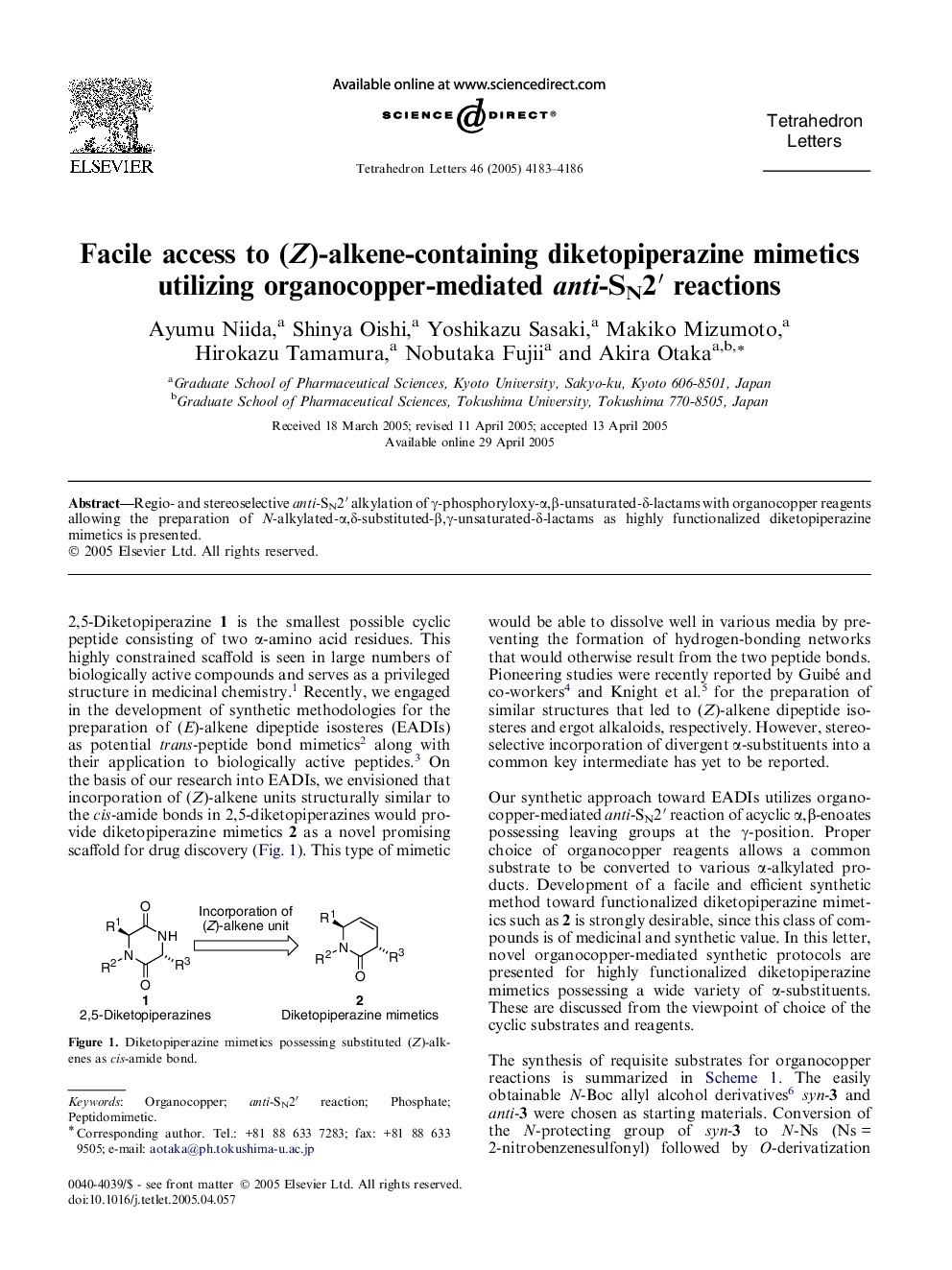 Facile access to (Z)-alkene-containing diketopiperazine mimetics utilizing organocopper-mediated anti-SN2â² reactions