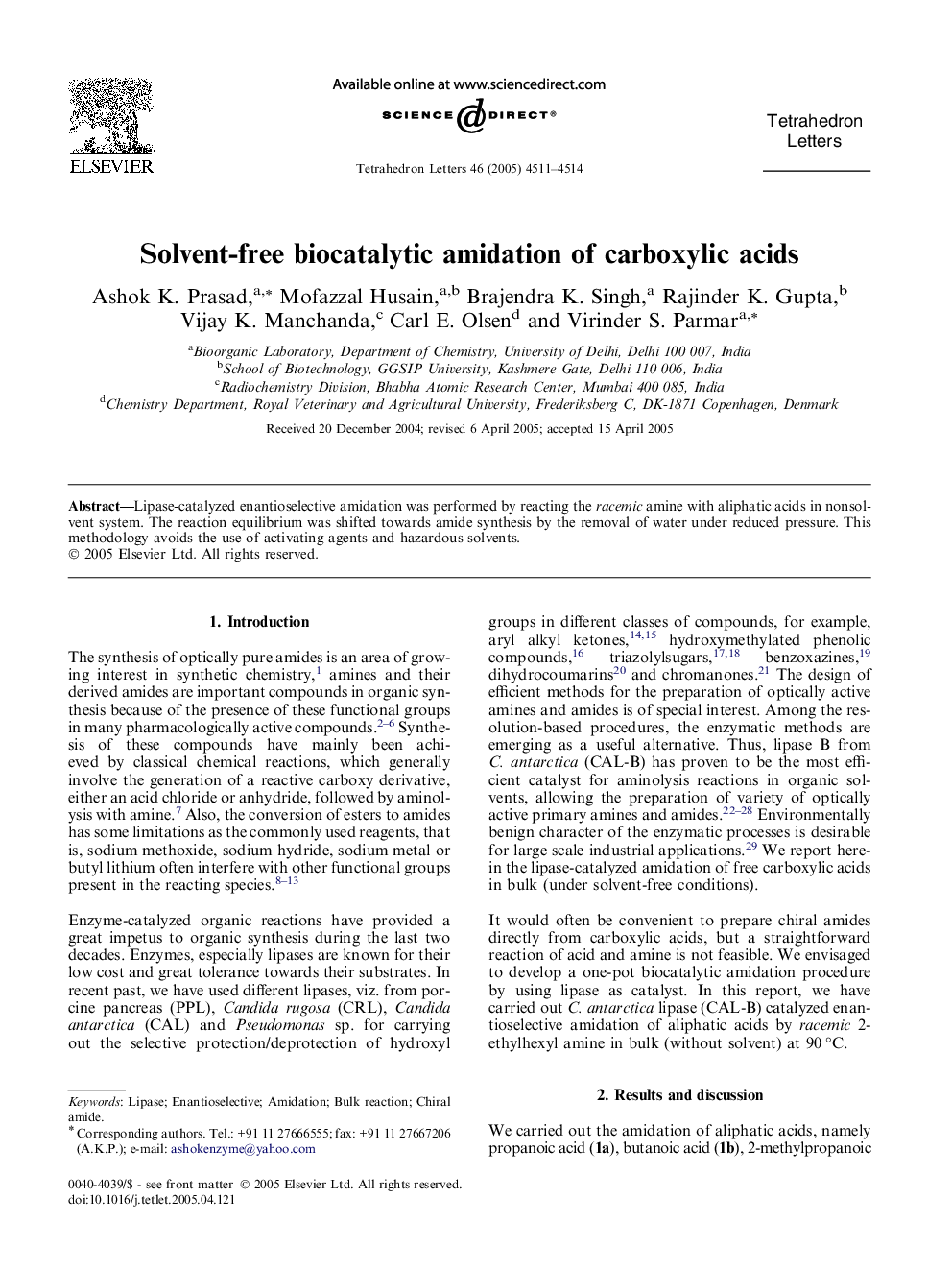 Solvent-free biocatalytic amidation of carboxylic acids