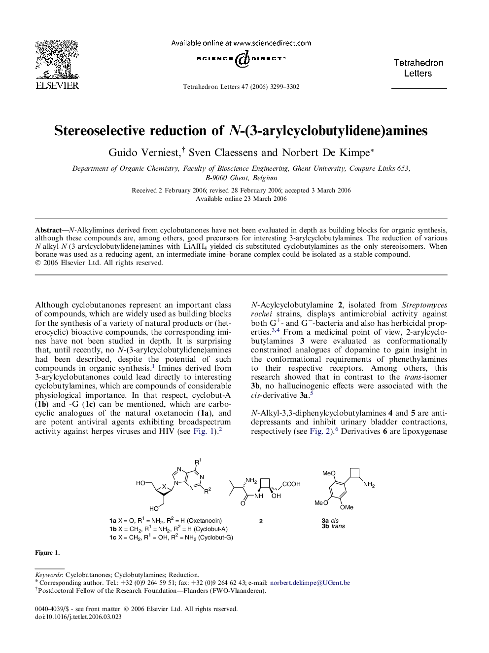 Stereoselective reduction of N-(3-arylcyclobutylidene)amines