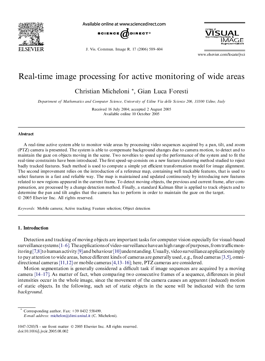 Real-time image processing for active monitoring of wide areas