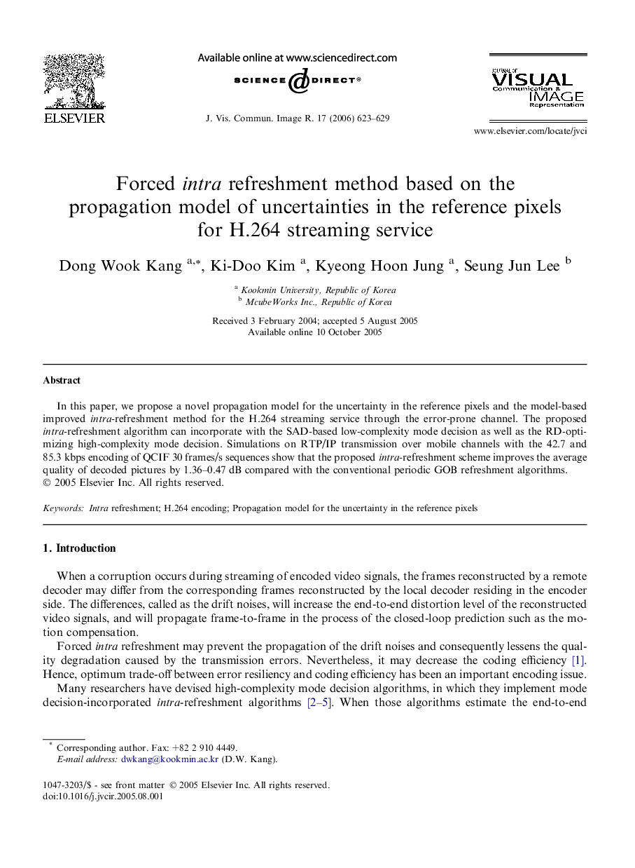 Forced intra refreshment method based on the propagation model of uncertainties in the reference pixels for H.264 streaming service