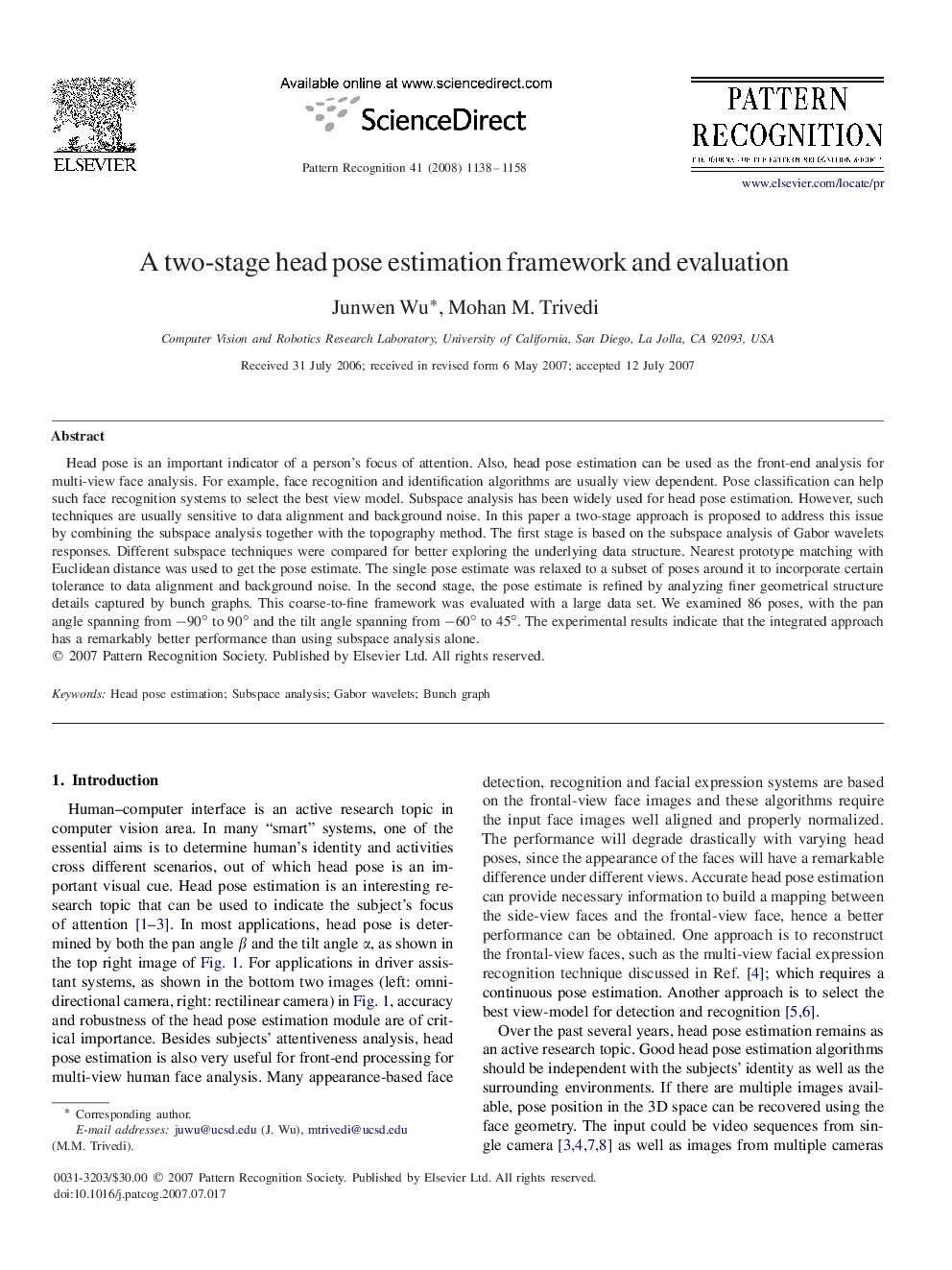 A two-stage head pose estimation framework and evaluation