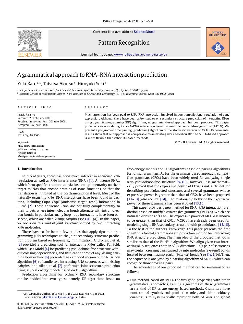 A grammatical approach to RNA–RNA interaction prediction