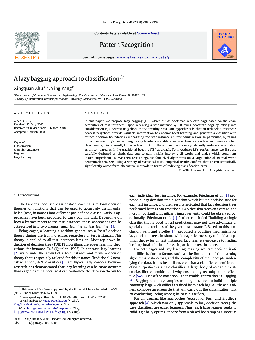 A lazy bagging approach to classification 