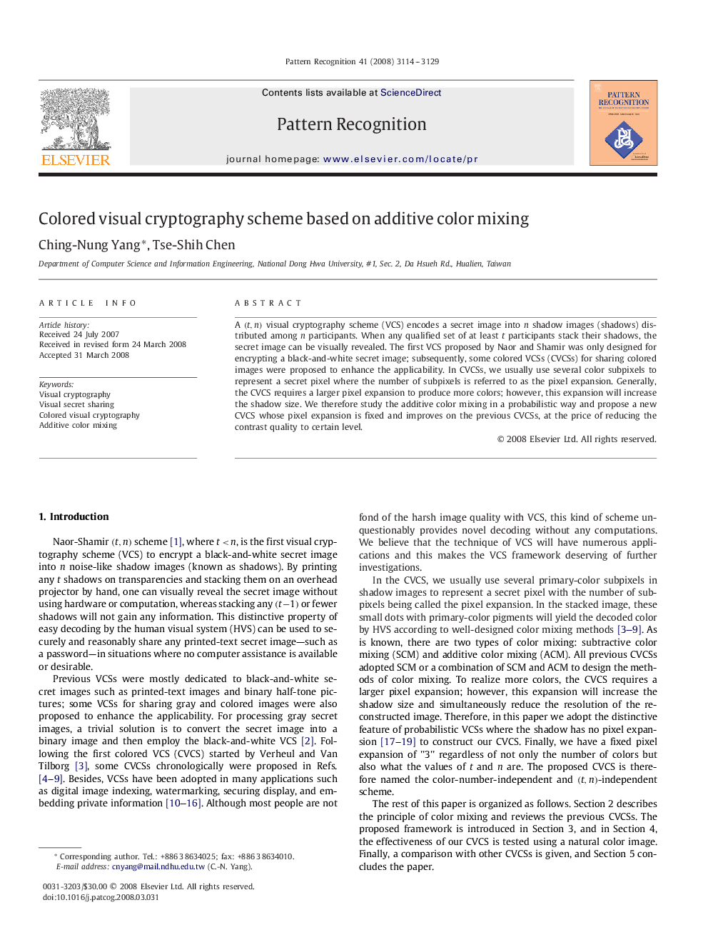 Colored visual cryptography scheme based on additive color mixing