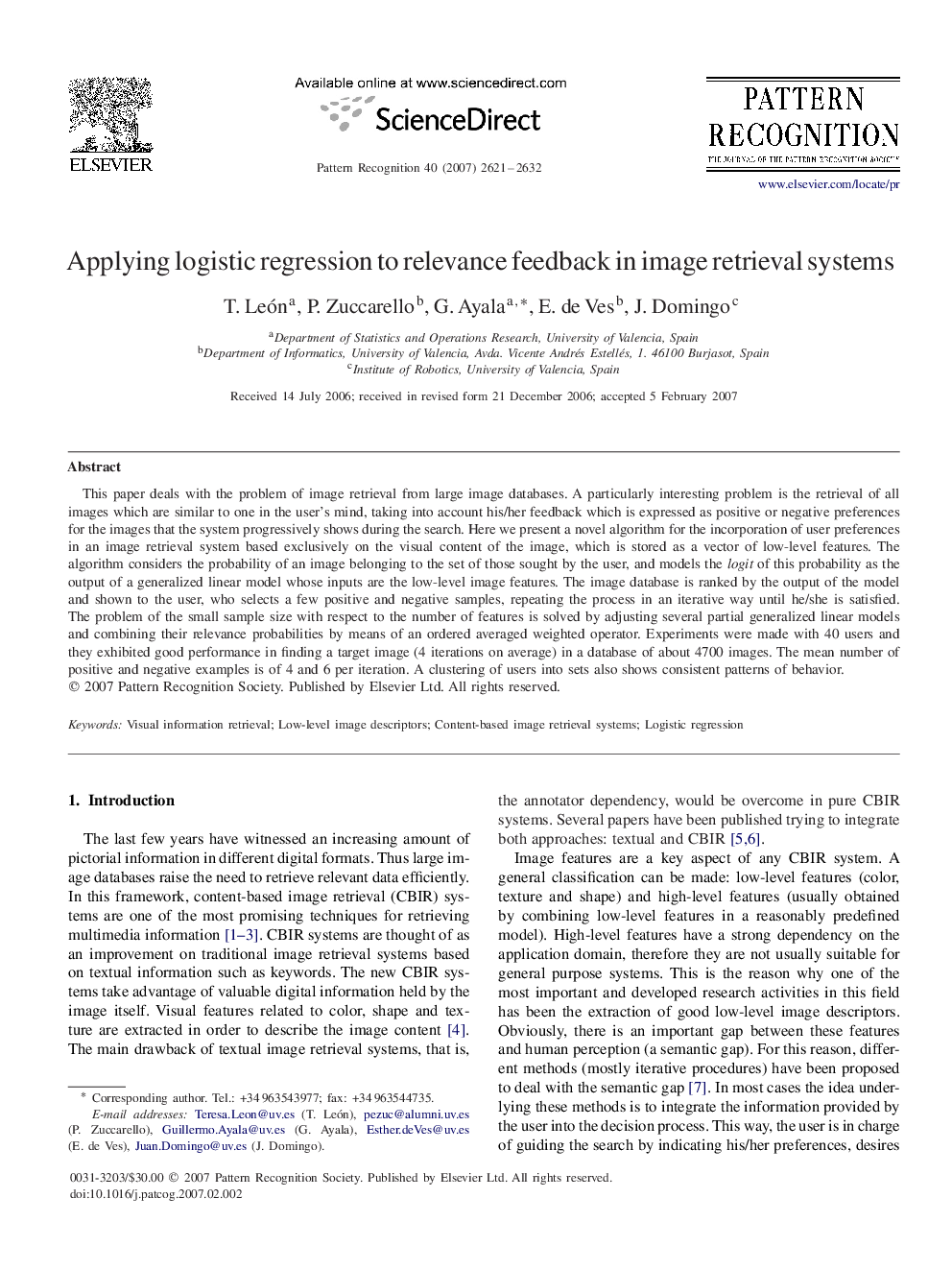 Applying logistic regression to relevance feedback in image retrieval systems